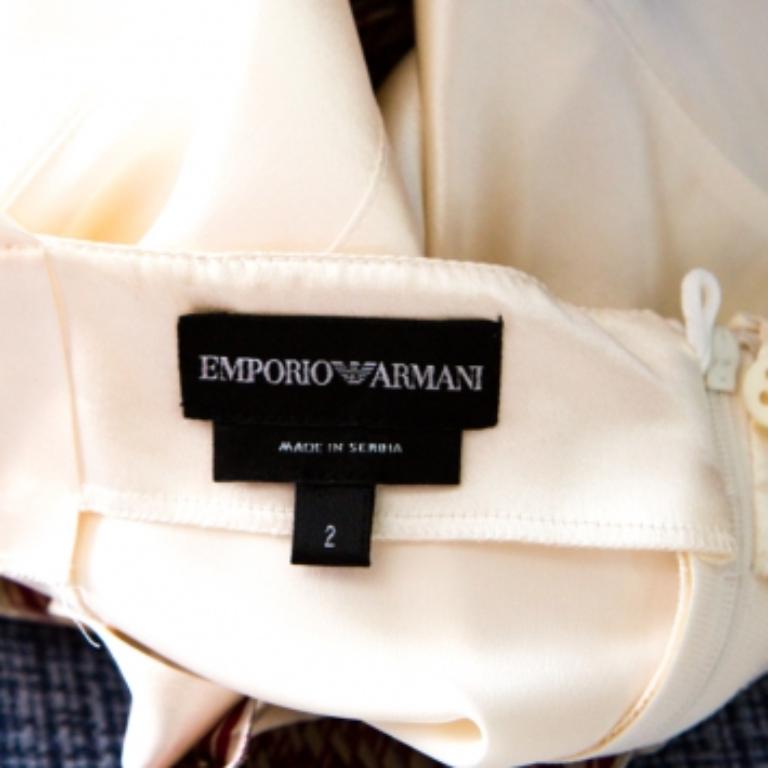 Grigio Emporio Armani - Top senza maniche in raso di seta con balze in crema S in vendita
