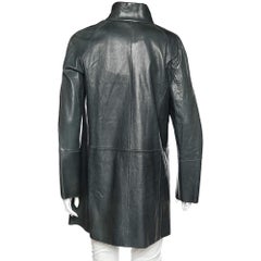 Emporio Armani Dark Green Leather Button Front Mid Length Coat M