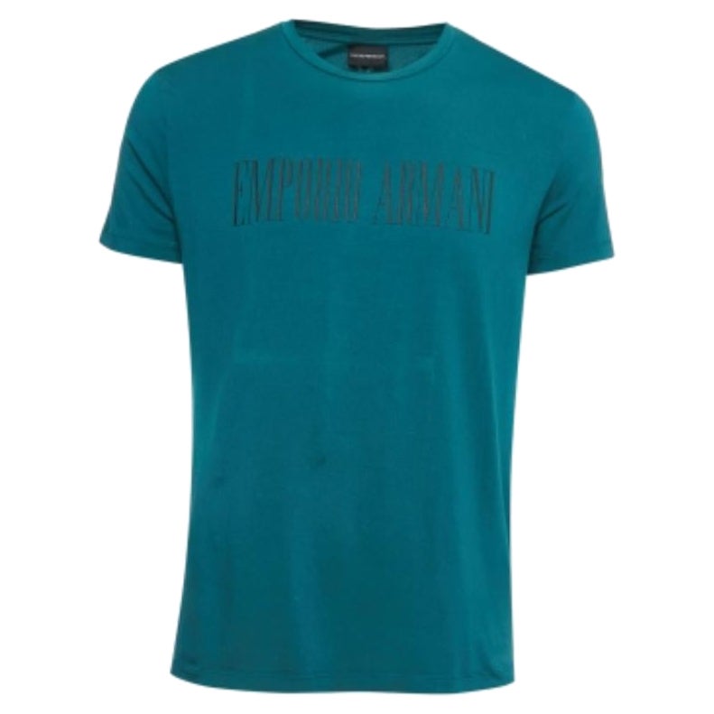 Emporio ARMANI Camiseta de media manga de algodón verde oscuro con logotipo XXL en venta