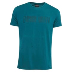 Emporio ARMANI - T-shirt à demi-manches en coton imprimé du logo en vert foncé XXL