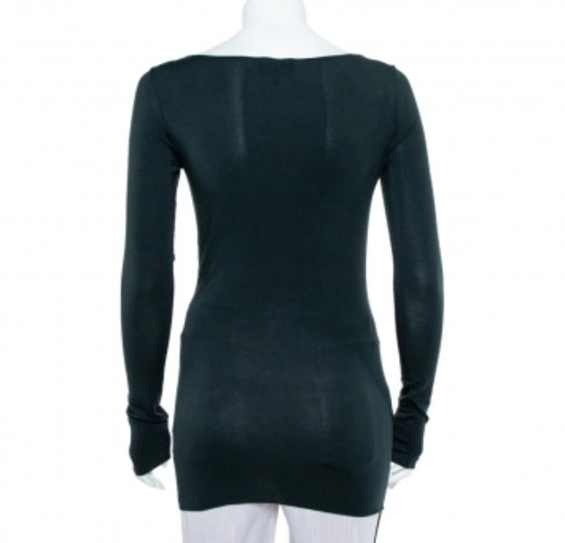 Black Emporio Armani Dark Green Ruched Knit Fitted Tunic S For Sale