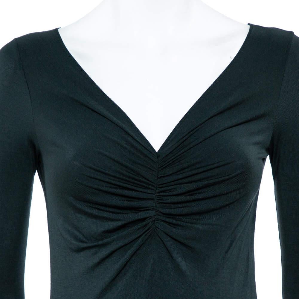 Emporio Armani Dark Green Ruched Knit Fitted Tunic S In Fair Condition In Dubai, Al Qouz 2