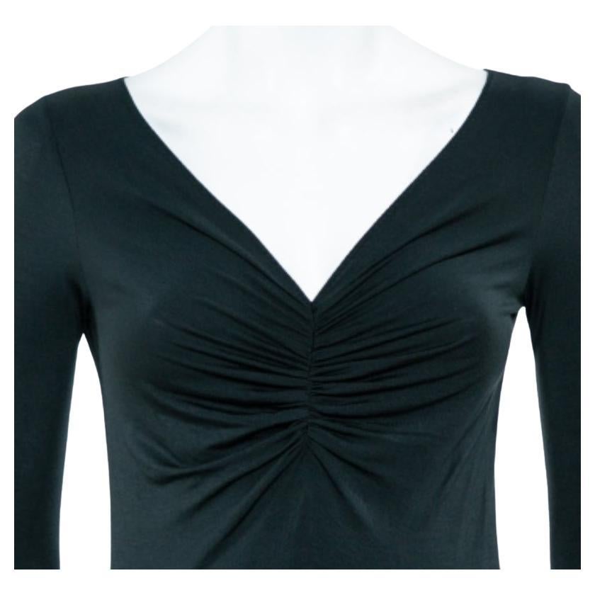 Emporio Armani Dark Green Ruched Knit Fitted Tunic S In Excellent Condition For Sale In Dubai, Al Qouz 2