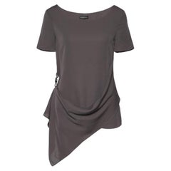 Emporio Armani Dark Grey Crepe Draped Detail Blouse S