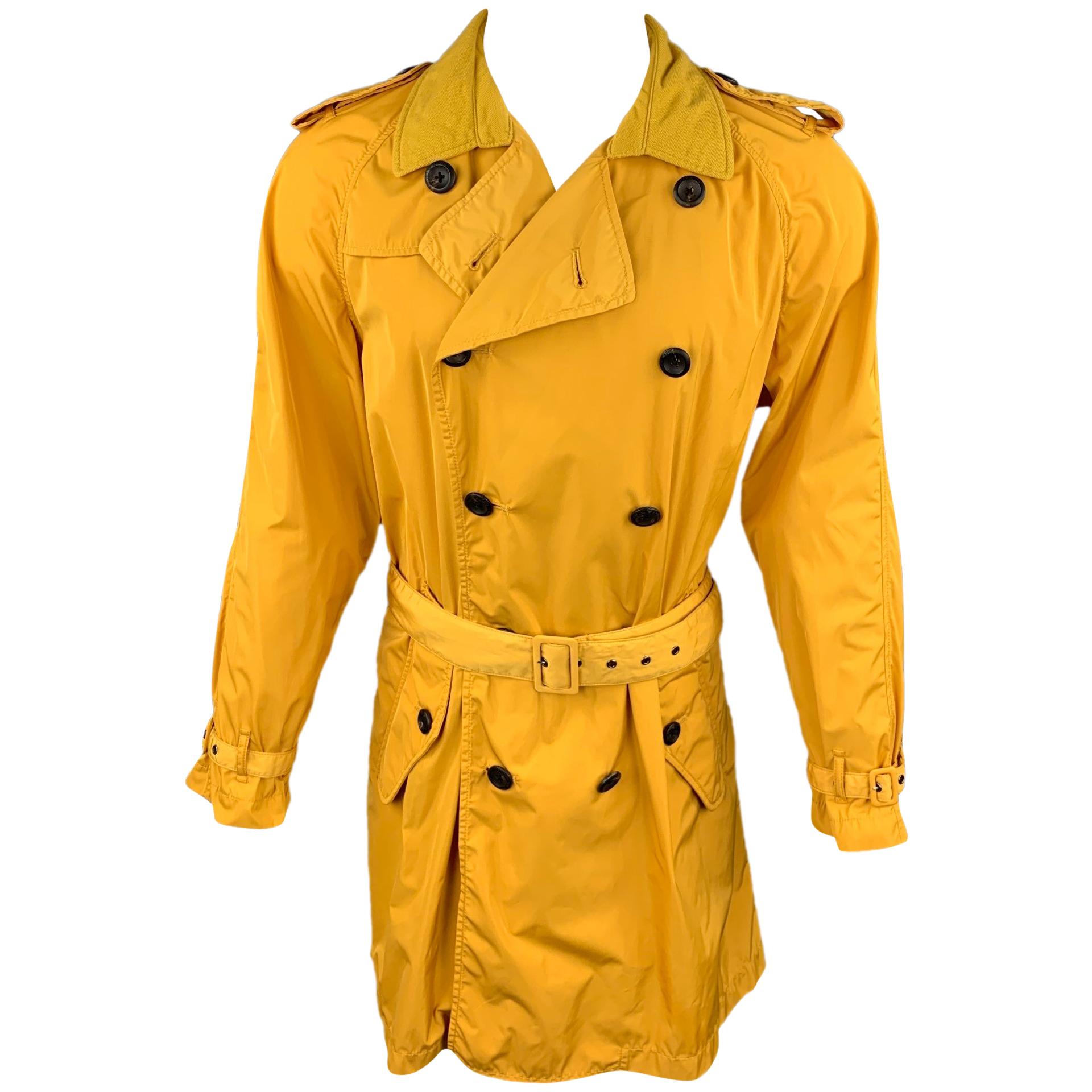 EMPORIO ARMANI David Line Size 38 Yellow Polyester Epaulettes Belted Coat