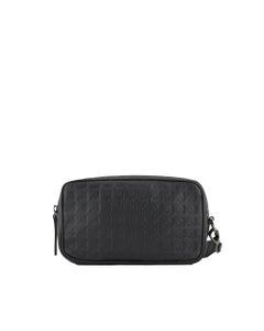 Emporio Armani Eagle Embossed Calf Leather Clutch — Black