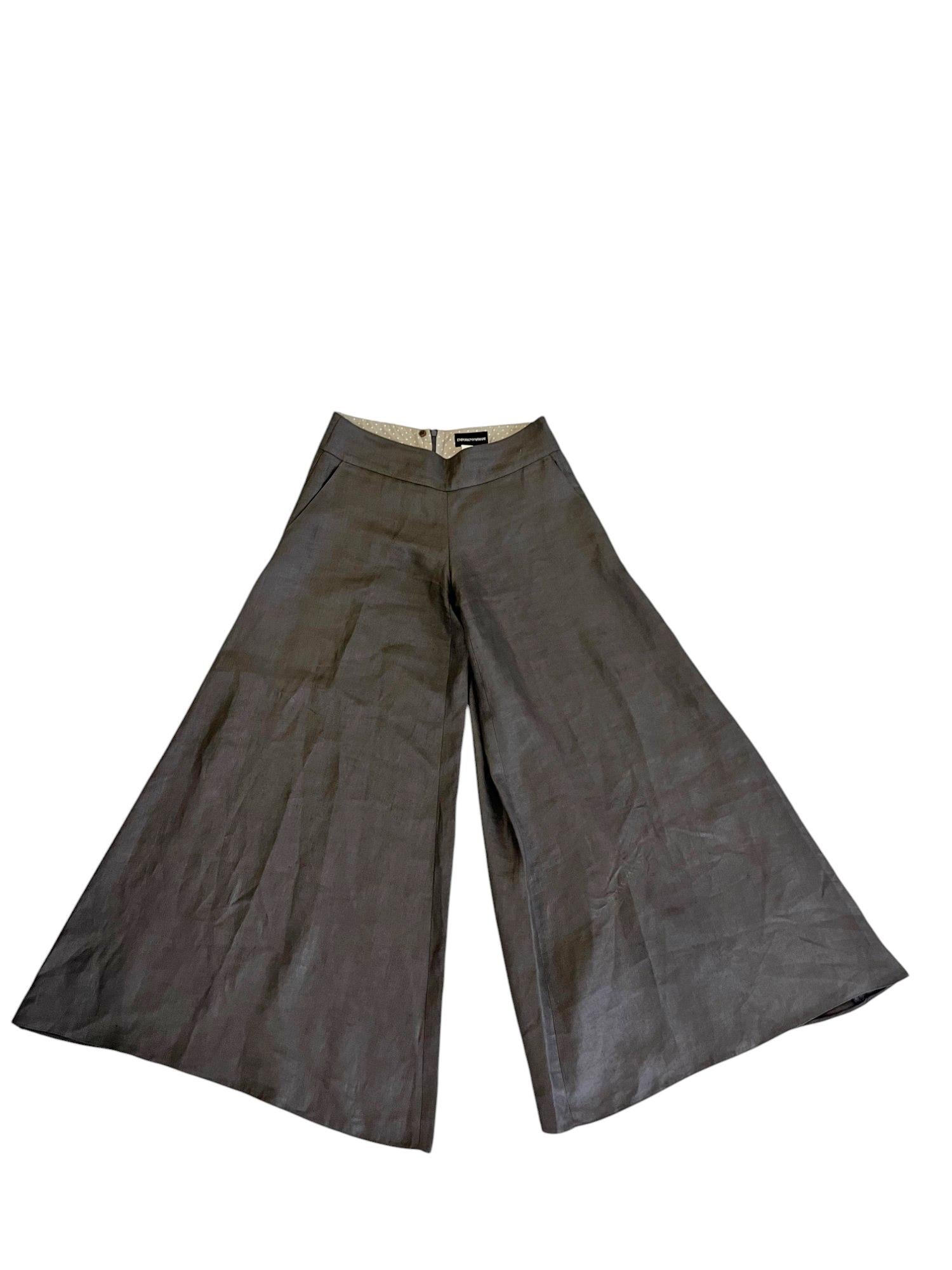 Emporio Armani F/W 2008 Pantalon palazzo évasé gris en vente 4