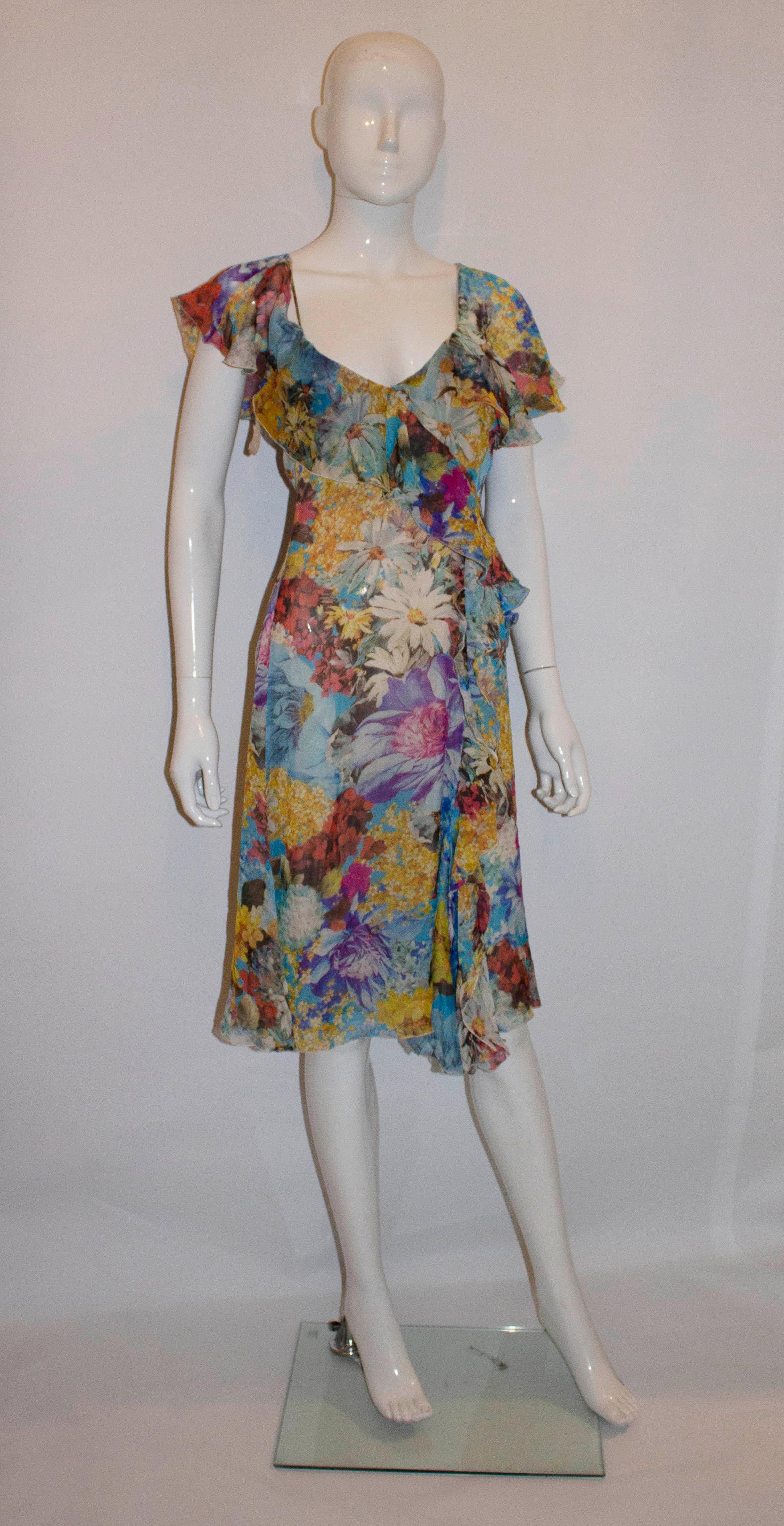 Emporio Armani Floral Silk Dress In Good Condition For Sale In London, GB