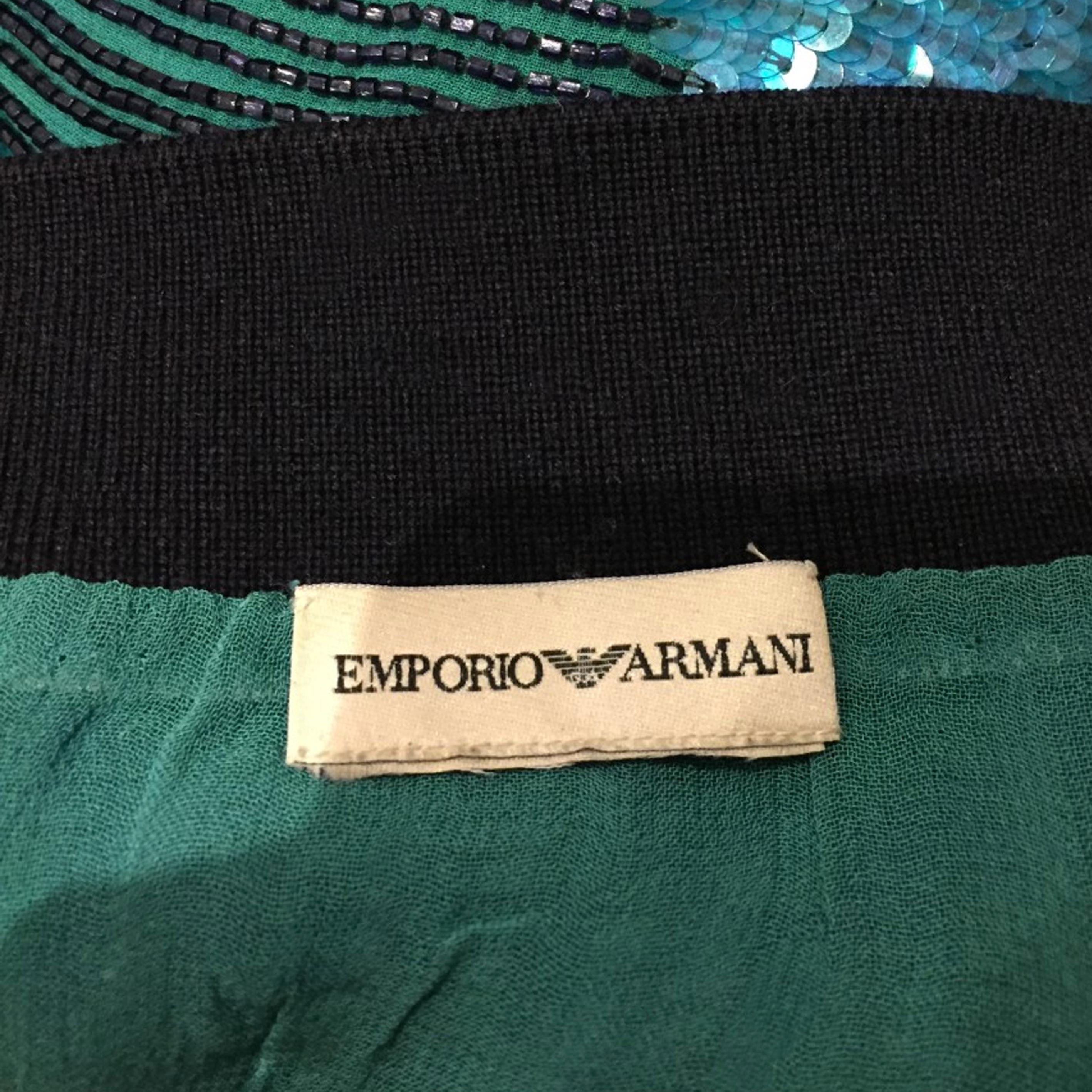 EMPORIO ARMANI FW2002 Turquoise sequins silk top with black pearls 3