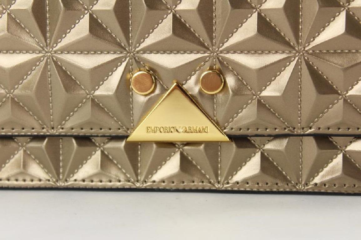 Emporio Armani Gold Geometric Quilted Crossbody Flap Bag 12AX1216 For Sale 2