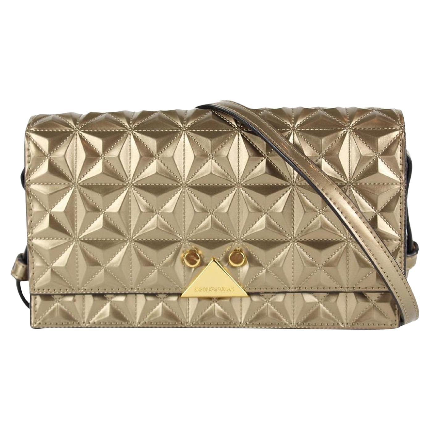 Emporio Armani Gold Geometric Quilted Crossbody Flap Bag 12AX1216 For Sale