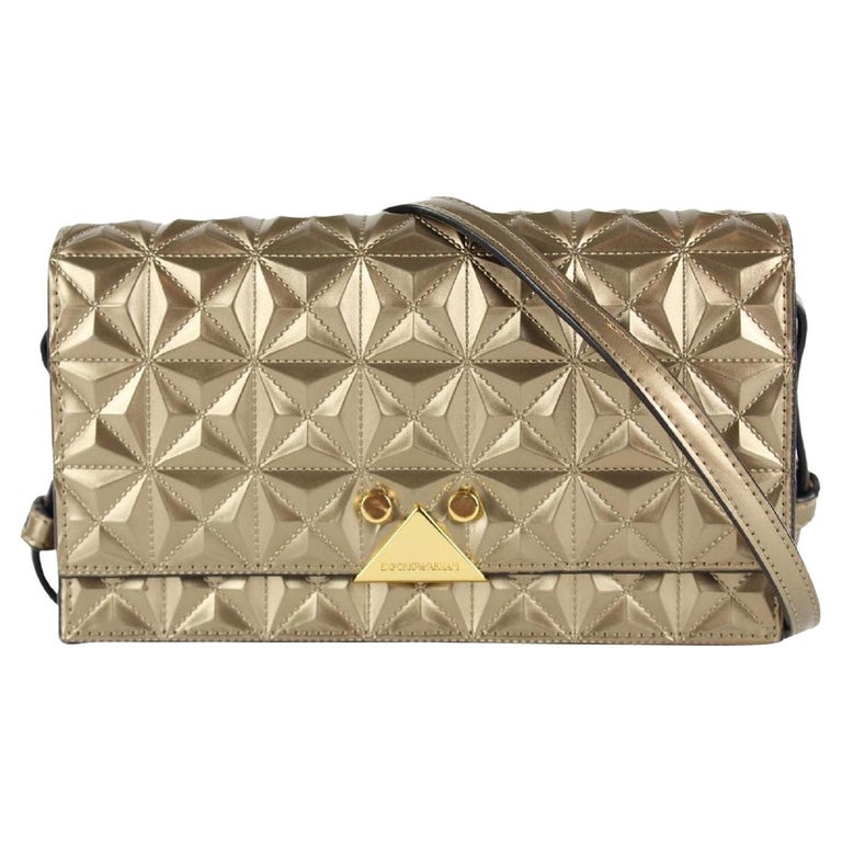 Emporio Armani Gold Geometric Quilted Crossbody Flap Bag 12AX1216 For Sale  at 1stDibs