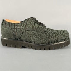 Emporio Armani Green Grey Textured Suede Tread Sole Derby Shoes Marked 5