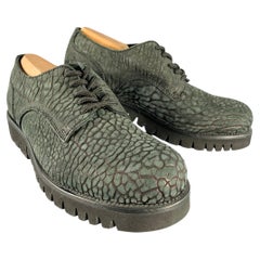 Emporio Armani Green Grey Textured Suede Tread Sole Derby Shoes Marked 5