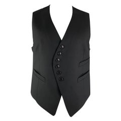 EMPORIO ARMANI Green Line Size 46 Black Solid Wool Asymmetrical Vest