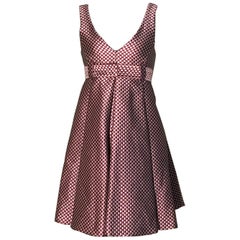 Emporio Armani Grey and Red Check A Line Pleated Dress