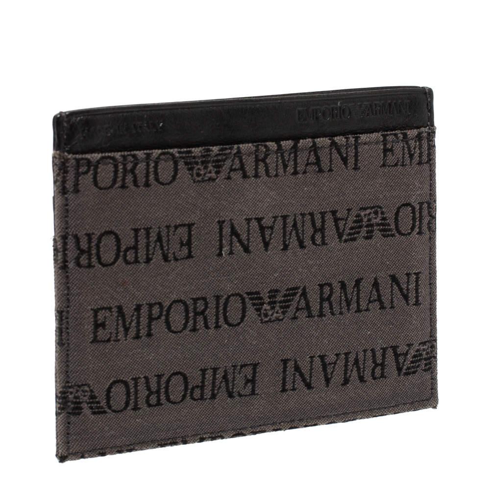 Emporio Armani Grey/Black Leather Card Holder In Excellent Condition In Dubai, Al Qouz 2