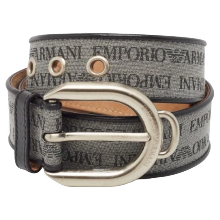 Cintura con fibbia in pelle e tessuto con stampa logo Emporio Armani grigio/nero