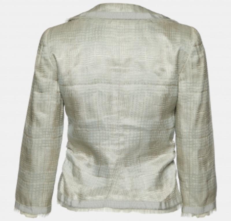 Emporio ARMANI Chaqueta gris a cuadros de lino con detalle de volantes M en Bueno estado para la venta en Dubai, Al Qouz 2