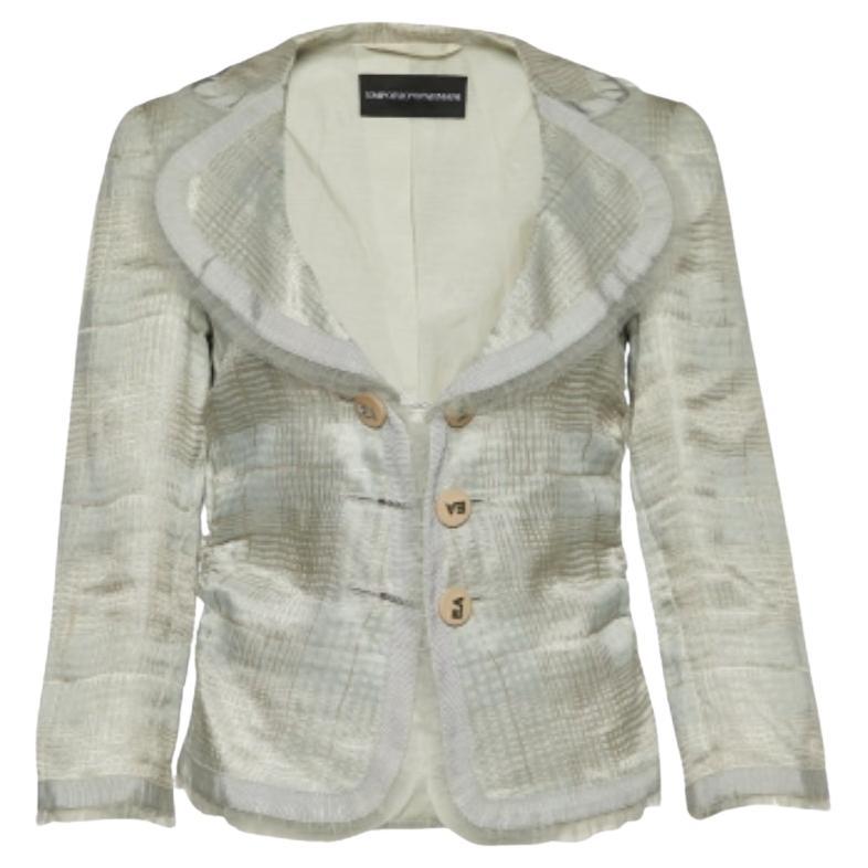 Emporio ARMANI Chaqueta gris a cuadros de lino con detalle de volantes M en venta