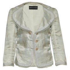 Emporio Armani - Veste grise à carreaux en lin mélangé avec détails à volants M