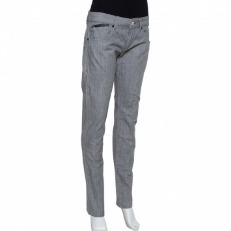 Gray Emporio Armani Grey Cotton 5 Pocket Detail Tapered Leg Trousers L For Sale
