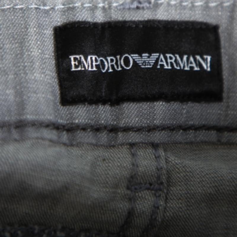 Emporio Armani Grey Cotton 5 Pocket Detail Tapered Leg Trousers L In Good Condition For Sale In Dubai, Al Qouz 2