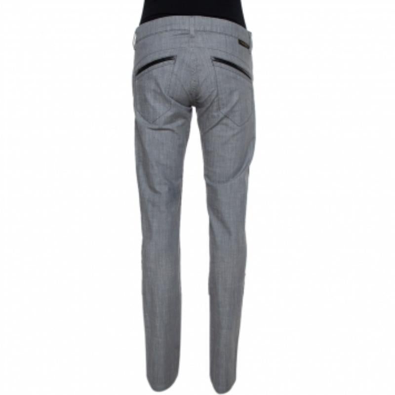 Emporio Armani Grey Cotton 5 Pocket Detail Tapered Leg Trousers L For Sale 2