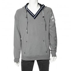 Emporio Armani Grey Cotton Knit Contrast Trim hooded Sweatshirt 3XL