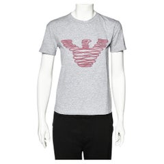 Emporio Armani Grey Cotton Logo Embroidered Crew Neck T-Shirt S