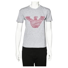 Emporio ARMANI Camiseta cuello redondo bordada logo algodón gris S