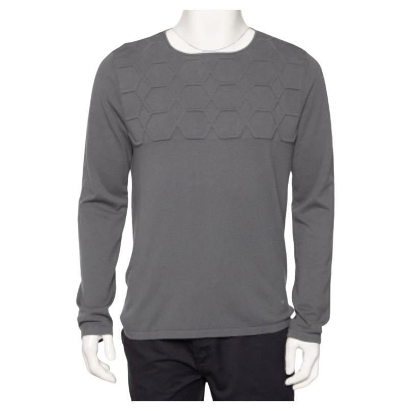 Emporio Armani - Pull à col rond en tricot gaufré gris L