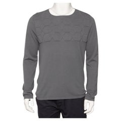 Emporio Armani - Pull à col rond en tricot gaufré gris L