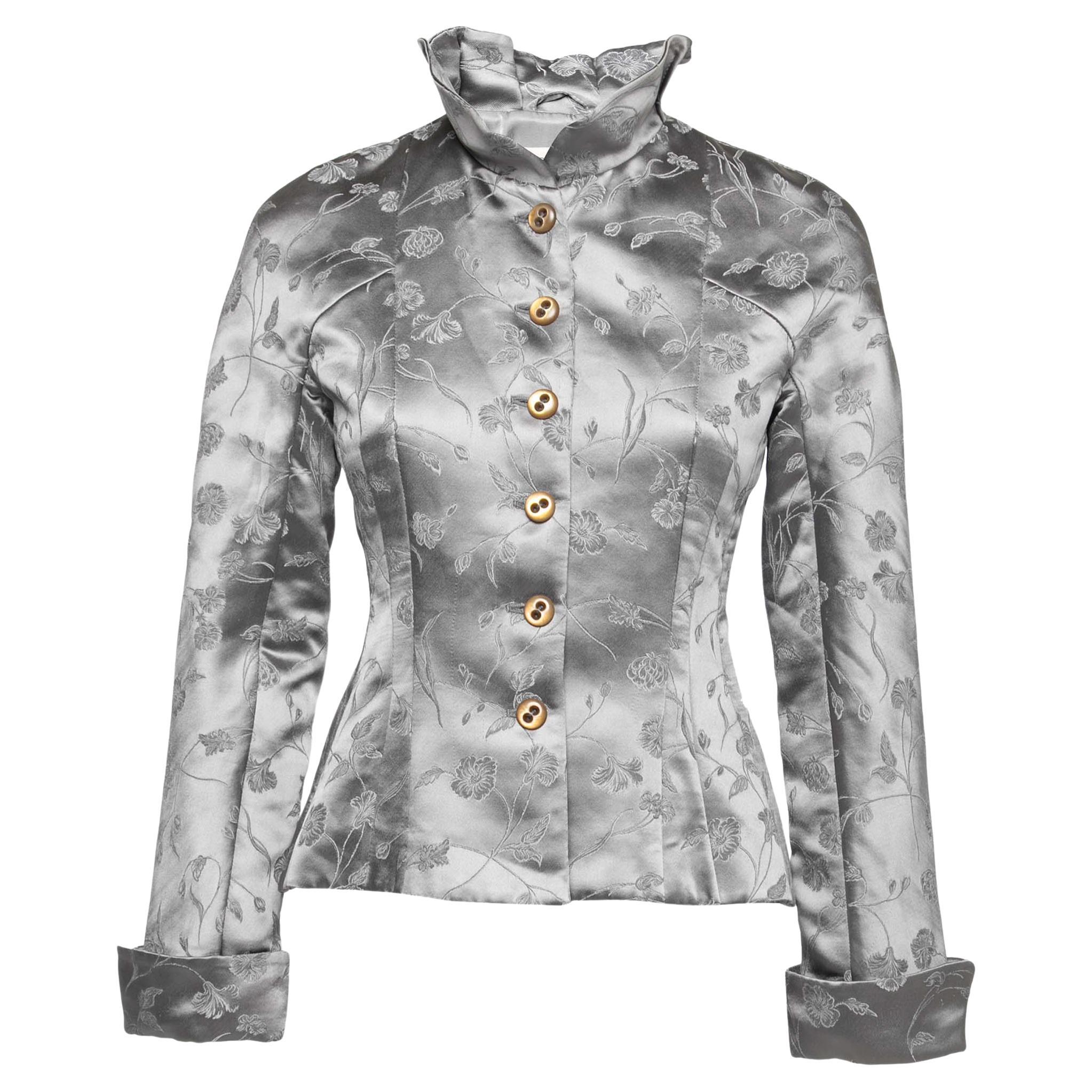 Emporio Armani Grey Floral Embroidered Button Front Jacket M For Sale