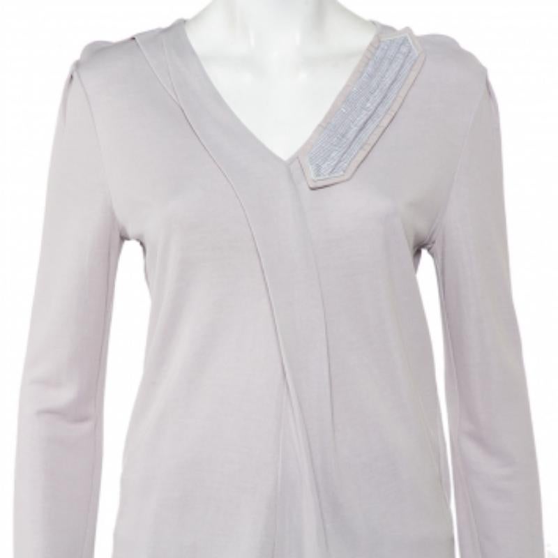 Emporio Armani Grey Knit Draped Detail Long Sleeve Top L For Sale 1