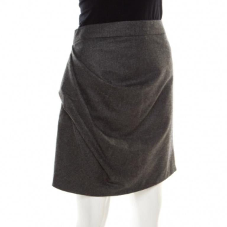 Emporio Armani Grauer drapierter Minirock aus Strick M im Angebot 1