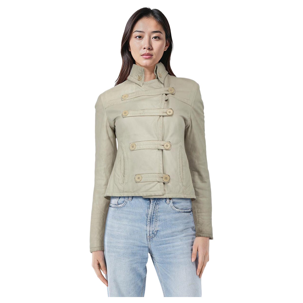 Emporio ARMANI Chaqueta doble pecho piel gris Talla S en venta