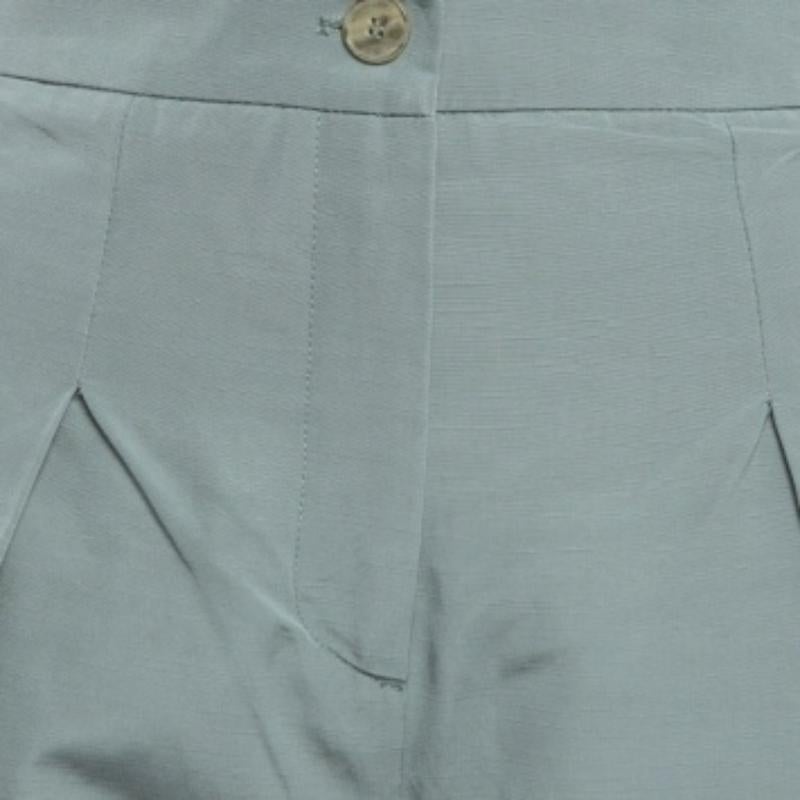 Emporio Armani Grau Lederbesatz Krepp Hohe Taille Hose M Damen im Angebot
