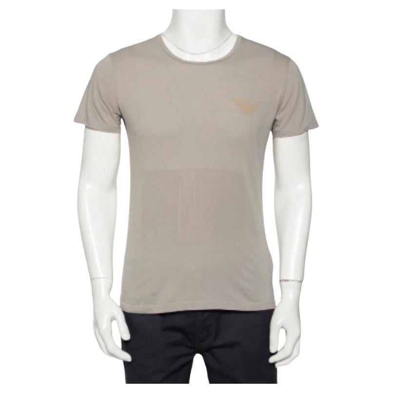 Emporio Armani Grigio Logo Generationy Maglietta in cotone stampata a girocollo M. T. I.