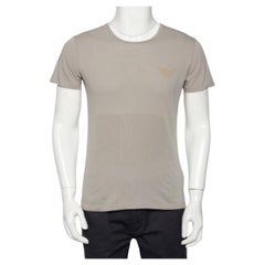 Emporio ARMANI Camiseta gris de algodón con cuello redondo y estampado Logo Generationy M