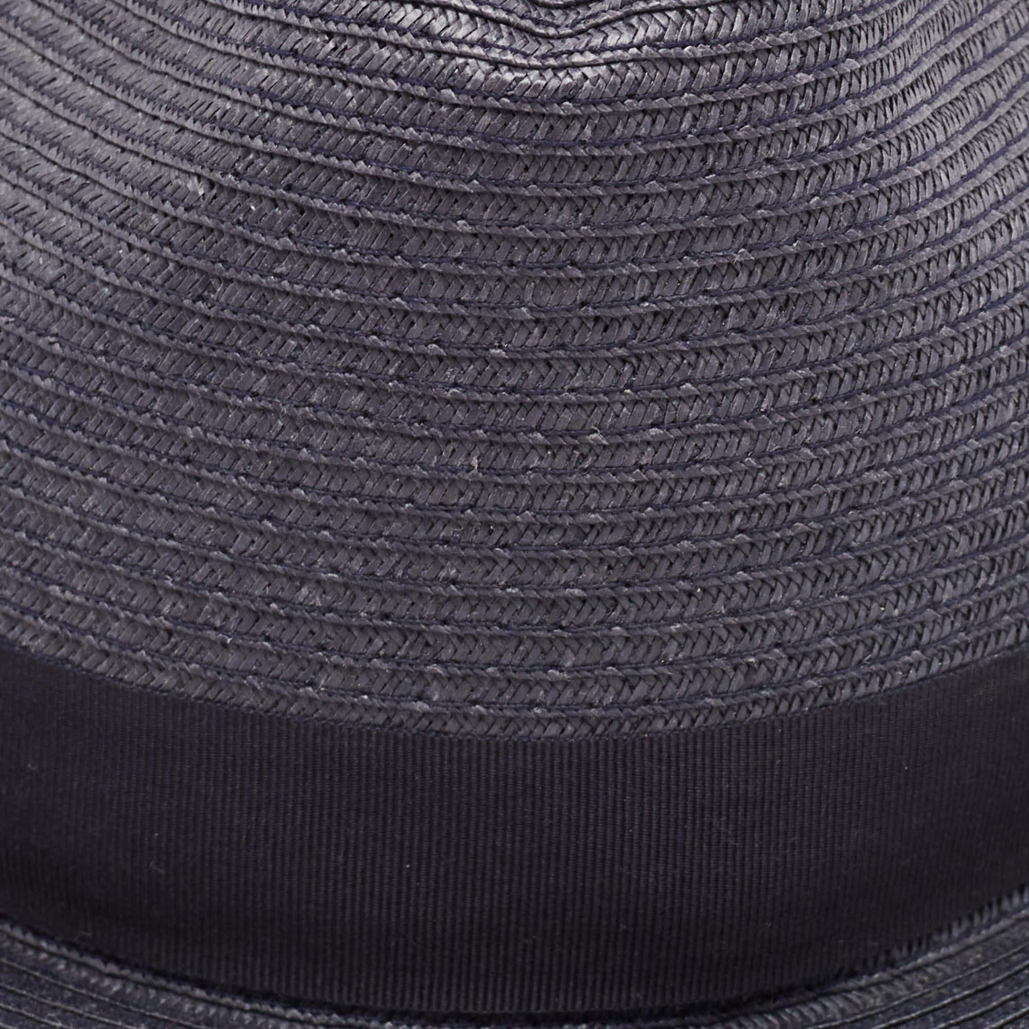 Emporio Armani Grey Logo-Plaque Woven Raffia Sun Hat In Excellent Condition In Dubai, Al Qouz 2