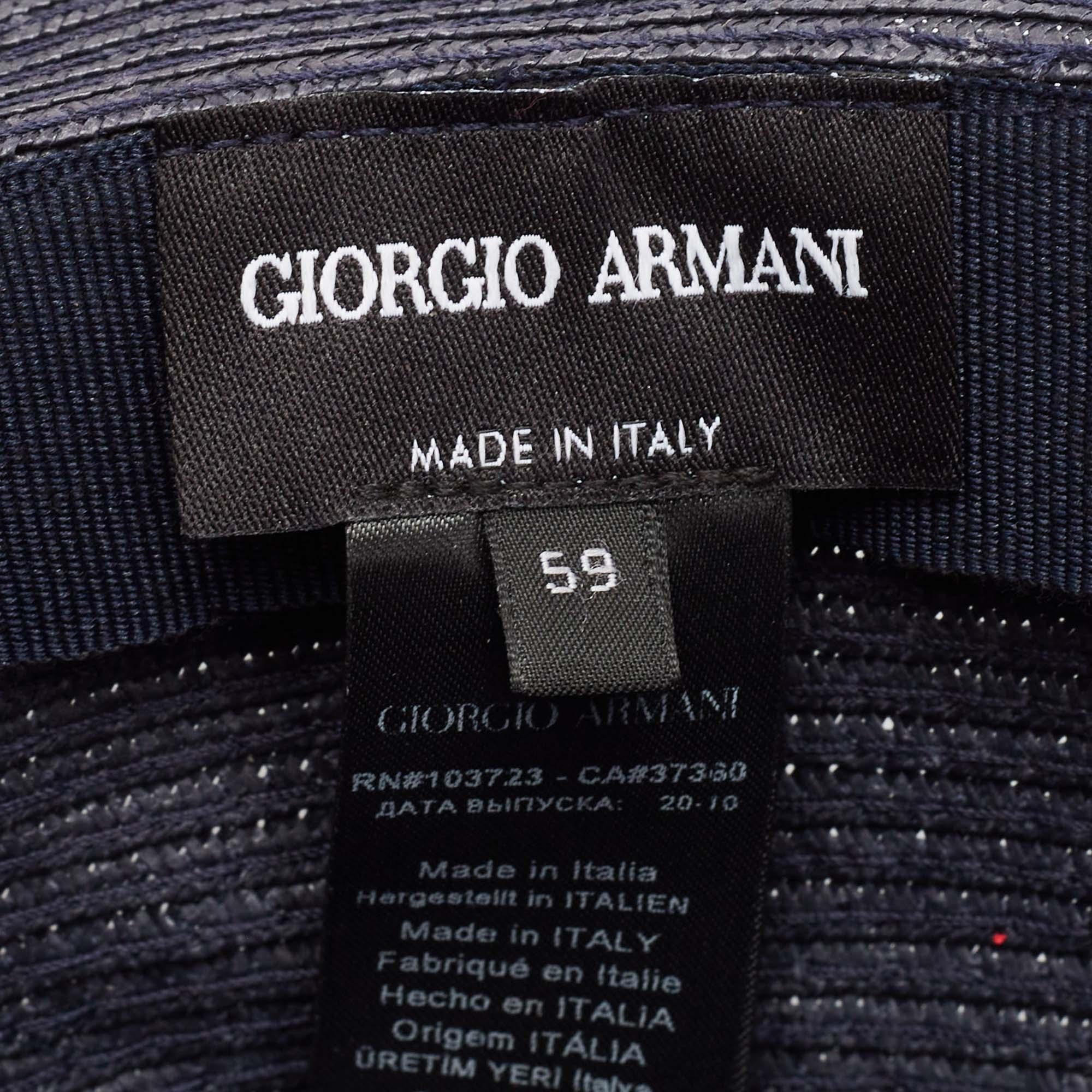 Women's Emporio Armani Grey Logo-Plaque Woven Raffia Sun Hat
