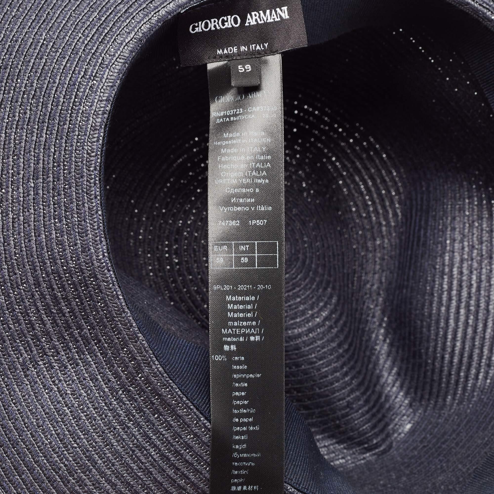 Emporio Armani Grey Logo-Plaque Woven Raffia Sun Hat 1