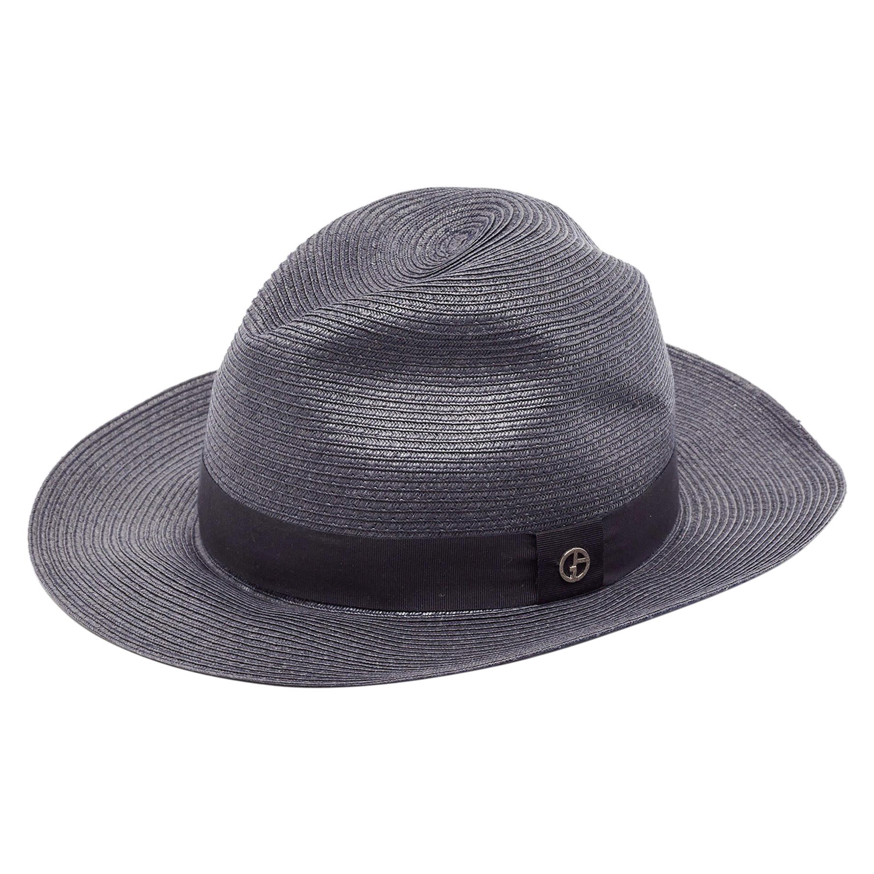 Emporio Armani Grey Logo-Plaque Woven Raffia Sun Hat