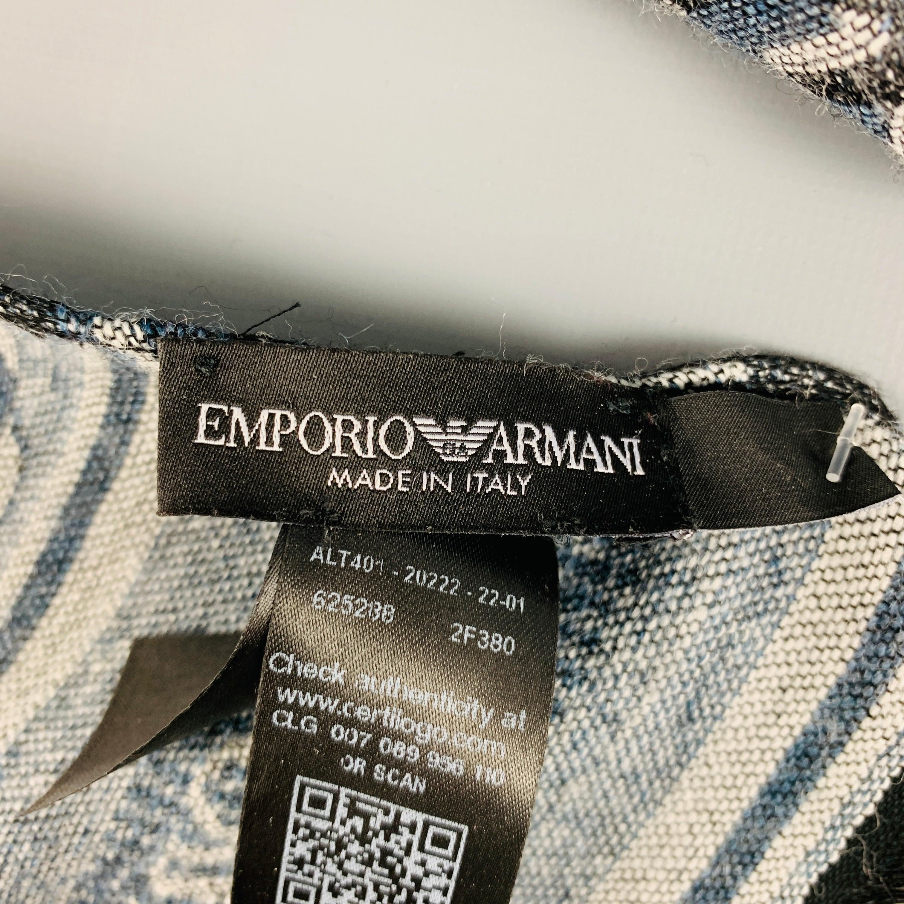 EMPORIO ARMANI Grey Navy Logo Viscose Blend Scarf For Sale 1