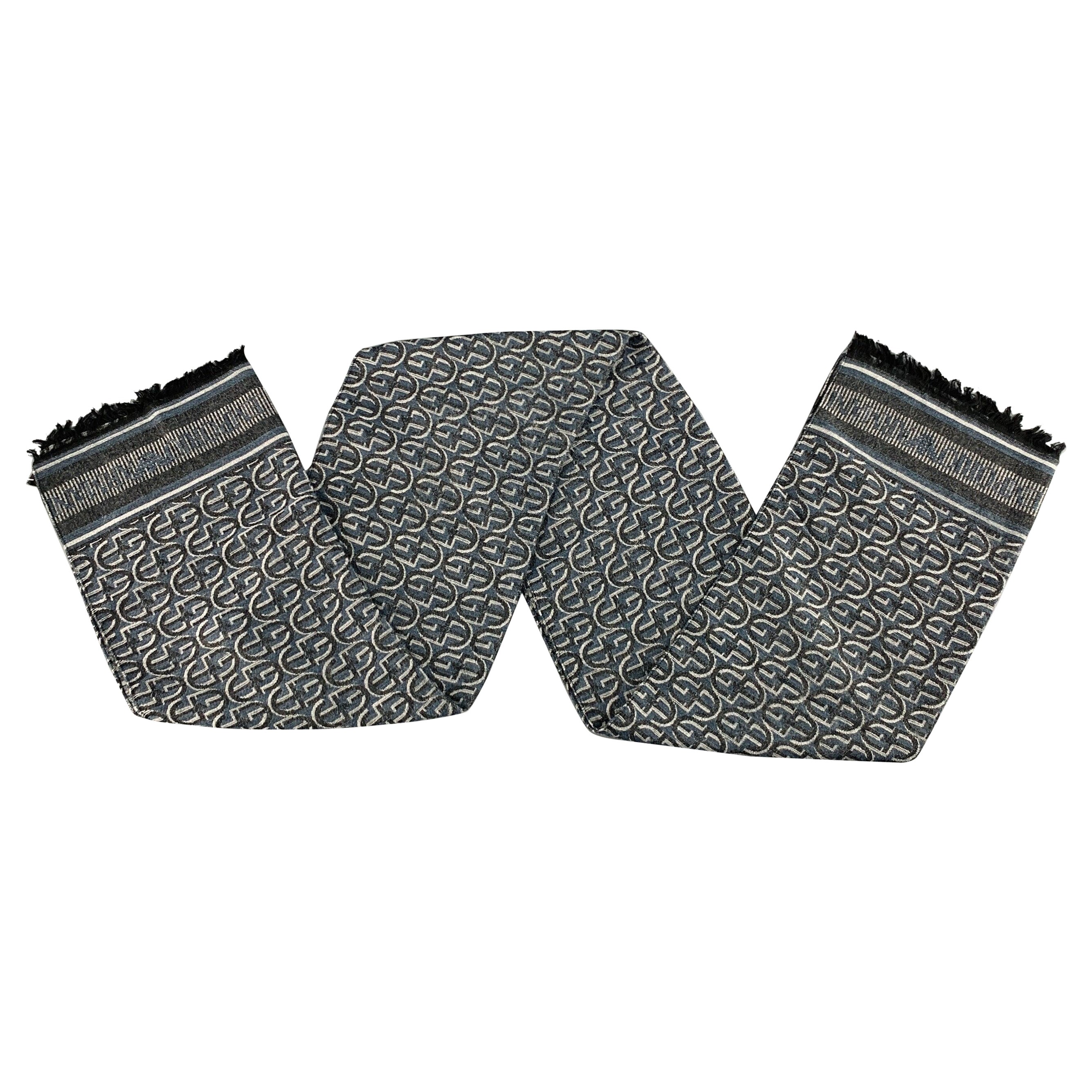 Sciarpa in misto viscosa con logo EMPORIO ARMANI Grigio Navy in vendita