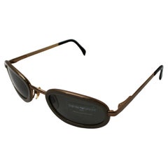 Emporio Armani Grey Oval Gold-Tone Metal Frame Sunglasses circa 1990s