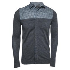 Emporio Armani Camicia a maniche intere in cotone e lana grigia a fantasia S