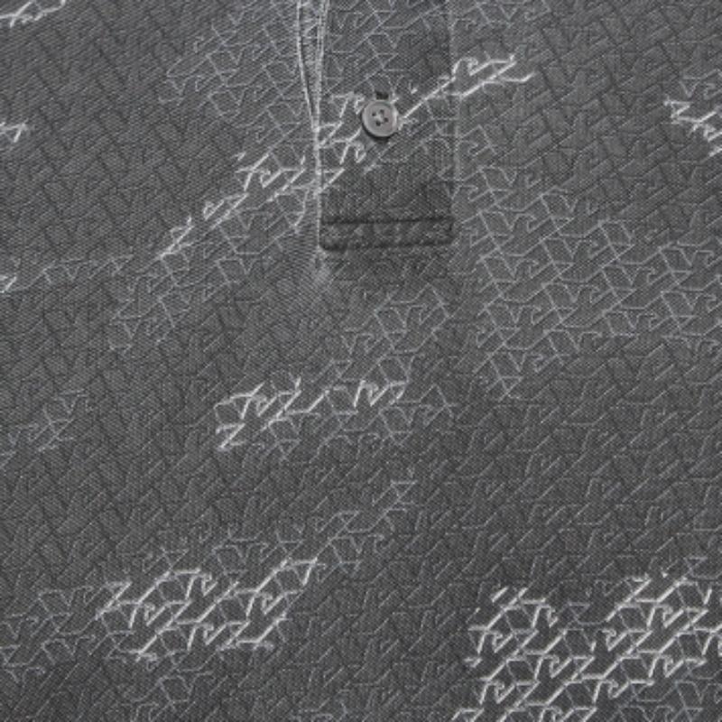 Emporio Armani Polo grigia in maglia stampata con bordi a contrasto T S in vendita 2