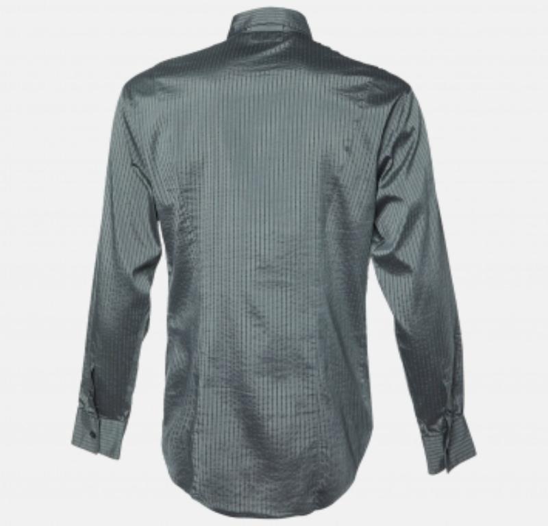 Men's Emporio Armani Grey Striped Cotton Blend Button Down Shirt L For Sale